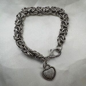 JUDITH RIPKA Sterling Silver Verona Textured Byzantine Heart Charm Bracelet